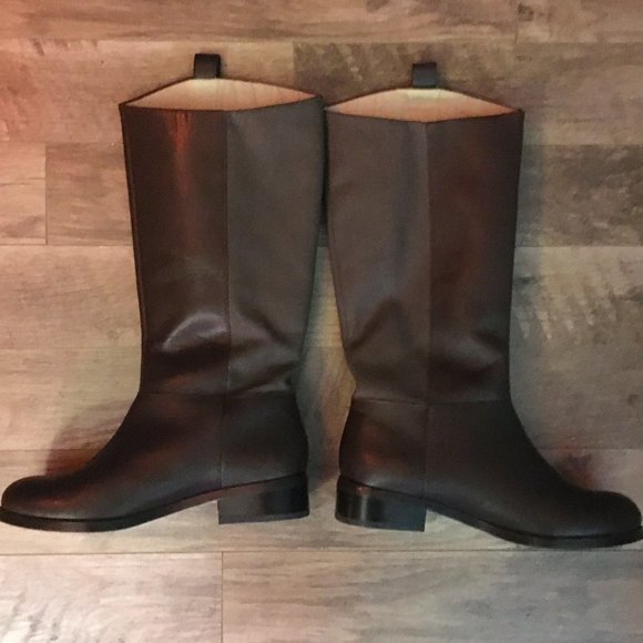 Tall Brown Leather and Canvas Equestrian Boots - Picture 4 of 16